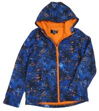 Tmavomodro-modro-oranžová vzorovaná softshellová funkčná bunda s kapucňou Mountain Warehouse