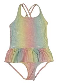 Duhové trblietavé jednodielne plavky s volánem H&M