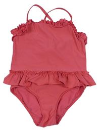 Ružové jednodielne plavky s volánikmi H&M