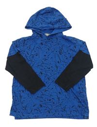 Modro-čierne flekaté tričko s kapucňou
