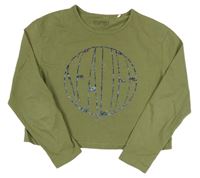 Khaki crop tričko s potlačou Esprit