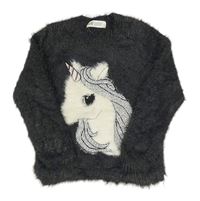 Tmavošedý chlupatý svetr s jednorožcem H&M