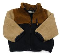 Hnedo-tmavomodrá huňatá podšitá bunda zn. H&M