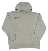 Šedá melírovaná mikina s nápisem a kapucí 