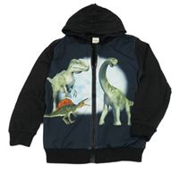 Čierna ľahká mikina s dinosaurami a kapucňou