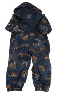 Tmavomodrá šušťáková jarná kombinéza s duhami Tu