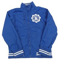 Modrá šusťáková jarní bunda s potiskem 