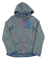 Modrá melírovaná pletená thermo propínací mikina s kapucí TCM