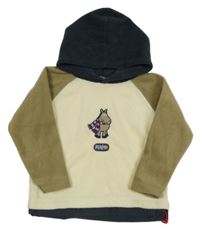 Smetanovo-béžová fleecová mikina s koníkem a tmavomodrou kapucňou TCM