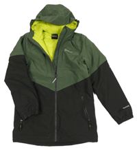 Khaki-černá šusťáková zateplená funkční bunda s logem a kapucí Jack Wolfskin