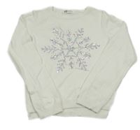 Biely ľahký sveter s vločkou z flitrů H&M