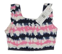 Nové - růžovo-bílo-tmavomodrý vzorovaný plavkový top F&F