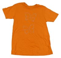 Oranžové tričko s motýlky z kamínků 