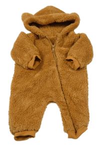 Hnedá chlpatá kombinéza s kapucňou