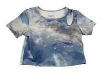 Modro-fialové vzorované športové crop tričko Zara