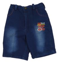 Tmavomodré riflové kraťasy s výšivkou 