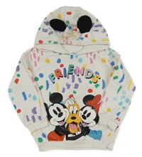 Bílo-barevná flekatá mikina s Mickeym a Minnie a kapucí Disney