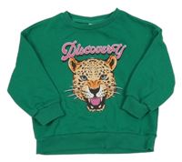 Zelená mikina s leopardom shein