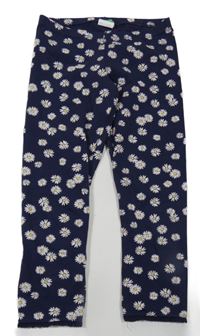 Tmavomodré kvetované crop legíny Benetton