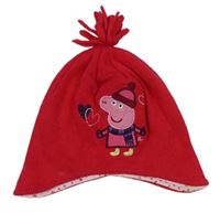 Červená podšitá čapica s strapcemi a Peppa Pig George