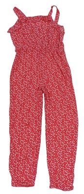 Červený kvetovaný ľahký nohavicový overal Primark