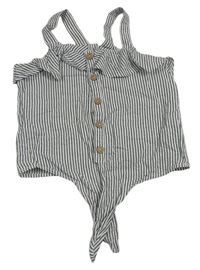 Bielo-tmavomodrý pruhovaný crop top s volánikom Next
