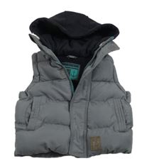 Sivo-tmavomodrá šušťáková zateplená vesta s teplákovou kapucňou Rebel