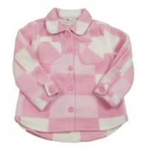 Ružovo-biela kockovaná flaušová košeľová bunda