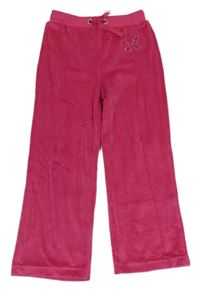 Růžové sametové tepláky s motýlkem 