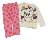 Nové - 2set - Smotanová mikina s Minnie + ružové legíny so srdiečkami George