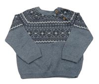 Šedomodro-čierno-biely sveter s norským vzorom Tu