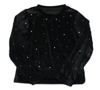 Černé sametové crop triko s kamínky Dunnes Stores