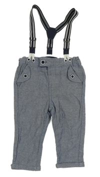 Světlemodré melírované chino kalhoty s kšandami Kiabi 