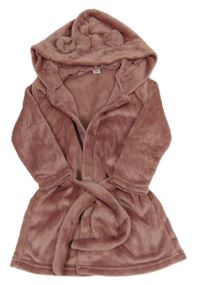 Starorůžový plyšový župan s kapucí 