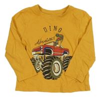 Horčicové tričko s autom a dinem Primark