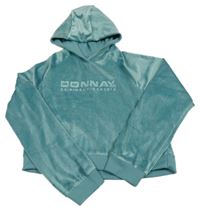 Zelená zamatová crop mikina s logom a kapucňou Donnay