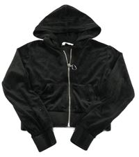 Čierna prepínaci zamatová crop mikina s kapucňou H&M