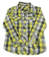 Žluto-šedá kostkovaná košile s nápisem Yigga