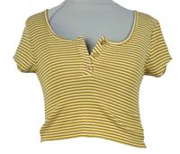 Dámske hořčicovo-biele prúžkované crop tričko Primark