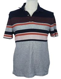 Pánske tmavomodro-tehlové pruhované polo tričko M&S