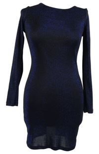 Dámské safírovo-černé třpytivé společenské šaty H&M