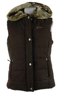 Dámská hnědá šusťáková zateplená vesta s kapucí Y.O.U