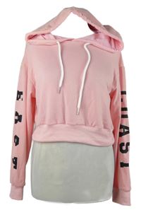 Dámská světlerůžová crop mikina s náipsy a kapucí 