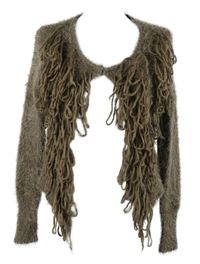 Dámský béžový chlupatý svetrový cardigán s třásněmi Danity 