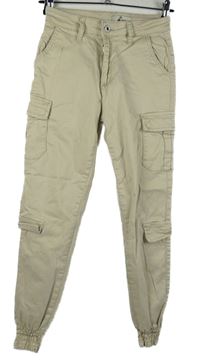 Dámske béžové cargo plátenné nohavice s vreckami