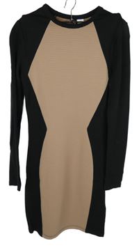 Dámske čierno-béžové rebrované šaty H&M