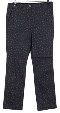 Dámske tmavošedo-ružové vzorované nohavice