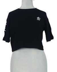 Dámske čierne crop tričko s výšivkou Gym King