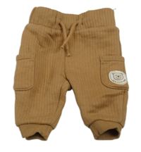 Hnedé rebrované teplákové tepláky s vreckami s medvěďom zn. Dopodopo