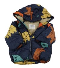 Tmavomodrá šušťáková zimná bunda s dinosaurami a kapucňou zn. F&F